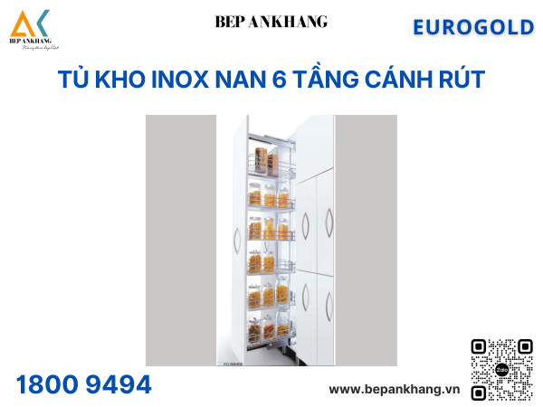 Tủ kho inox nan 6 tầng cánh rút EG90640S – Eurogold